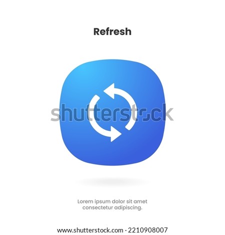 3d minimal modern sync, rotate, swap, repeat, reset, sustainability, refresh icon emblem symbol push button. 3d blue synchronize icon. Reload, update icon. Mobile app icons. Device UI UX mockup.