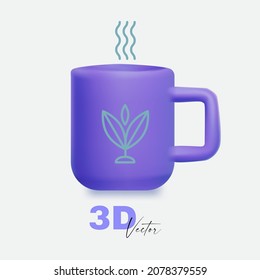 3D minimal mug icon isolated on white. Cup with steam.