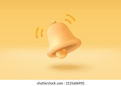 3D minimal notification bell icon in yellow pastel background. new alert concept for social media element. 3d bell alarm vector render isolated on pastel background