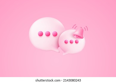 3D minimal notification bell icon with color objects floating around on pastel background. new alert concept for social media element. 3d bell alarm vector render isolated on pink background