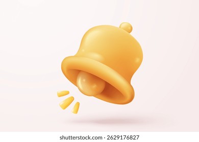 Icône de cloche de notification minimale 3D avec discours de notification de bulle de poussée sur fond pastel. nouveau concept d'alerte pour les moyennes sociales. Icône d'alarme de cloche 3d pour illustration de rendu d'Image vectorielle de message