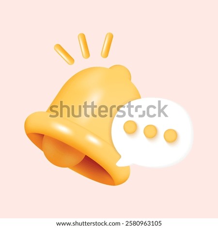 3D Minimal Notification Bell Icon with Speech Bubble on Pastel Background | New Alert Concept for Social Media | 3D Alarm Icon for Messaging Illustration