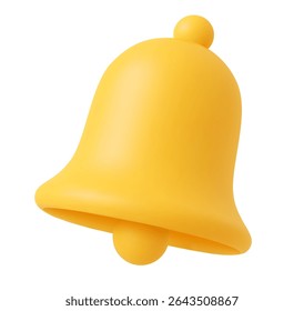 3d notificación mínima campana amarilla, aislado en el fondo blanco. Icono realista de la campana en el Vector 3d