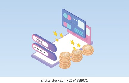 3d minimal online payment concept.on pastel background