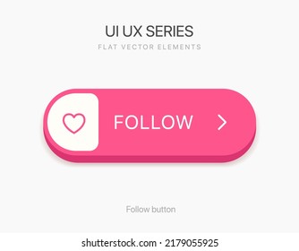 3D minimal pastel color follow button with heart icon and arrow for UI, mobile app, website, social media, blog, mobile game.