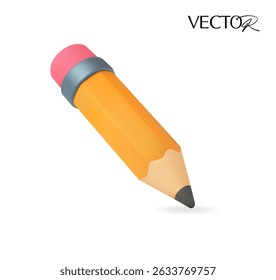 3d minimal pencil, isolated on white background. 3d pencil icon in vector illustration