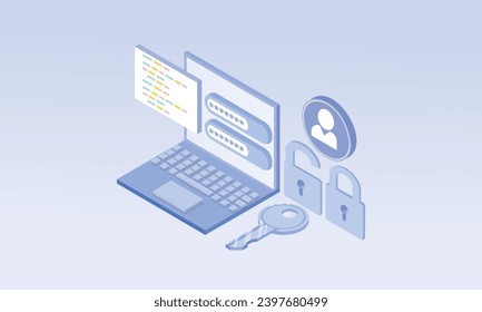 3d minimal Personal Data Security Data processing concept on computer screen with lock.on Pastel Blue background.3d vector icon for technology,business illustration.
