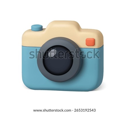 3d minimal photo camera icon, isolated on white background. Tourist photo camera icon in 3d vector