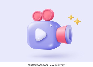 3d minimal photo camera with lens and button on pastel background. simple snapshot camera icon concept. Volumetric multimedia design for creative photos. 3d lens cinema icon vector render illustration