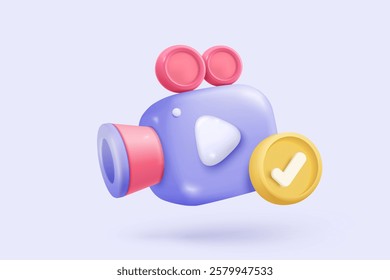 3d minimal photo camera with lens and button on pastel background. simple snapshot camera icon concept. Volumetric multimedia design for creative photos. 3d lens cinema icon vector render illustration