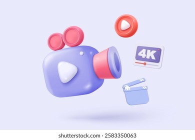 3d minimal photo camera with lens and button on pastel background. simple snapshot camera icon concept. Volumetric multimedia design for creative photos. 3d lens cinema icon vector render illustration