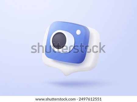 3d minimal photo camera with lens and button on pastel background. simple snapshot camera icon concept. Volumetric multimedia design for creative photos. 3d lens cinema icon vector render illustration