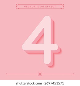 Icono de número 4 rosa mínimo 3D en estilo minimalista moderno que representa la interfaz del App, la información y el concepto de mesa de ayuda para la ilustración digital creativa
