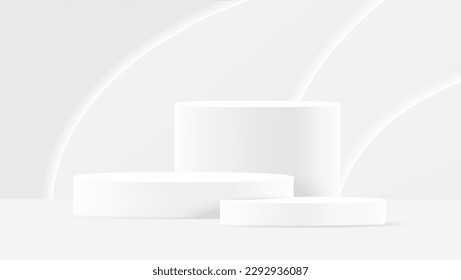 3d minimal podium stand for product display on white background  scene with geometric platform. Vector 3d stage rendering podium to show cosmetic and beauty products