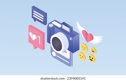 3d minimal polaroid photo camera icon and frame social media. 3d snapshot camera, photo icon concept. Modern cartoon design. on pastel background