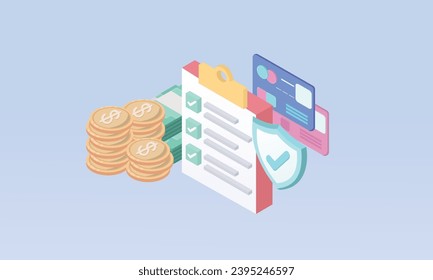 3 quinquies mínimo Cobro por pago de servicios públicos con monedas flotantes, compras en línea y servicios bancarios. Una factura de transacción en papel que paga las facturas. Concepto de seguridad del sistema de pago.