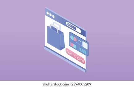 3d minimal render online shopping bag for product add to card on web browser. 3d online shopping icon with commercial market. 3d icon vector and shop purchase basket store on e-commerce.