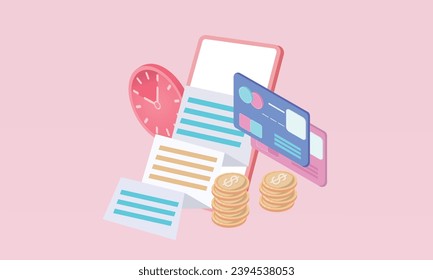 3d minimal rendering of payment via credit card concept. Safe online transactions with smartphone, internet banking via credit card on mobile phone.on pastel background