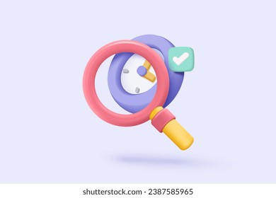 3D minimal search bar or magnifying glass in blank search bar on pink background. Search bar design element on web browser. 3d vector magnifier render for UI illustration in pastel background