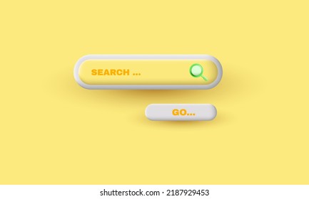 3d minimal search bar simple modern design yellow background. Trendy and modern vector in 3d style.