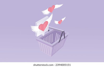 3d minimal shopping bag for online shopping and digital marketing concept. Basket minimal icon. Shopping bag for buy, sale, discount, promotion.on pastel background