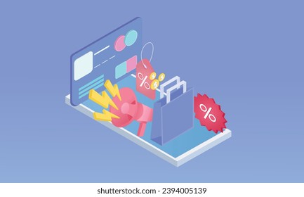 3d minimal shopping online with mobile phone, product shipping packing, shopping bag. Credit card protection with password secure for online payment concept. on pastel background