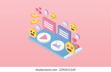 3d minimal social media with video and photo gallery platform, 3d online social communication applications concept, media, social search icons, chat with smartphone.on pastel pink background.
