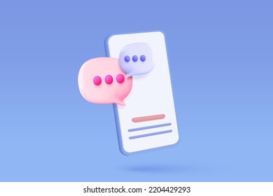 3D minimal speech bubble icon with notification new message on mobile phone. online social conversation comment 3d concept, chat message on social media. 3d call speech icon render vector illustration