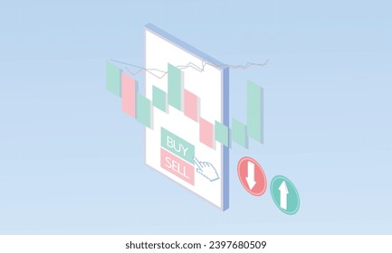 3d Trading mínima en un smartphone. sobre el fondo azul Pastel. Icono del vector de stock gráfico 3d para ilustración de rendimiento financiero