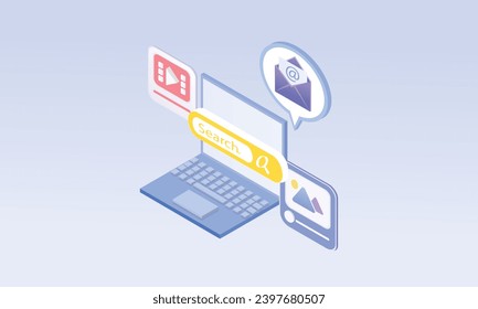 3d minimal web search concept. on Pastel Blue background.3d vector icon for technology,business illustration.