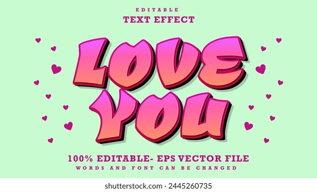 3d Minimal Word Love You Editable Text Effect Design, Effect Saved In Graphic Style