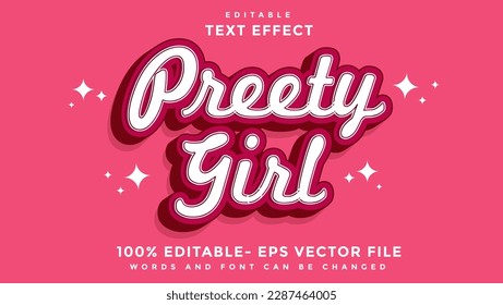 3d Minimal Word Preety Girl Editable Text Effect Design Template, Effect Saved In Graphic Style