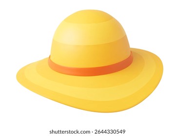 3d minimal yellow beach hat or garden hat, isolated on white background. Tourist hat icon in 3d vector