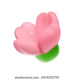 3D minimalist pink cherry blossom bud on a white background.