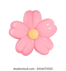 3D minimalist pink sakura flower on a white background.