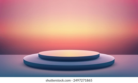 3D minimalist product display featuring a two tier circular podium against a vibrant gradient background, ideal for showcasing modern and elegant designs