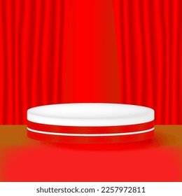3d minimalist red blank podium display vector
