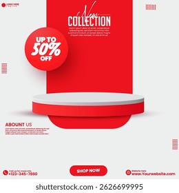 3D minimalist social media cosmetics product sale promotional poster design vector. Product showcase design template. Empty studio backdrop background design with cosmetics product. Social media ads. 