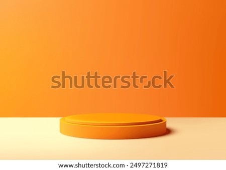 3D Minimalist Vibrant Orange Podium Against Bright Orange Wall, Modern Product Display Mockup for Showroom Showcase