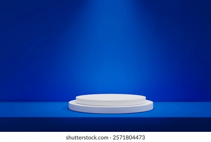3D Minimalistic blue background with a podium Studio scene with platform for product presentation
