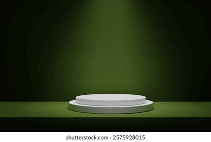 3D Minimalistic dark green background with a podium Studio scene with platform for product presentation