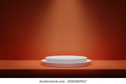 3D Minimalistic orange coral background with a podium Studio scene with platform for product presentation