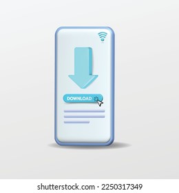 Icono de datos de descarga móvil 3d para sitio web, etiqueta, banner, sticker, plantilla y logotipo en fondo blanco. Diseño de ilustración vectorial de estilo 3d. Concepto tecnológico.