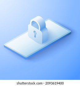 3D Mobile with padlock security concept. Digital technology data protection. Vector art illustration background