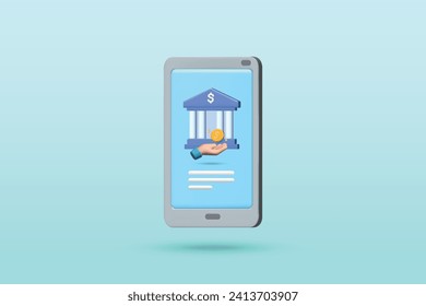 3d mobile phone and bank icon vector illustration design. Internet banking concept on blue background. 
