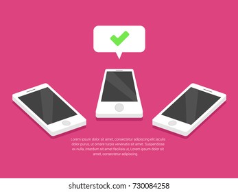 3d mobile phone chat message notifications vector illustration isolated on color background