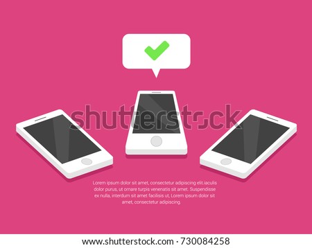 3d mobile phone chat message notifications vector illustration isolated on color background
