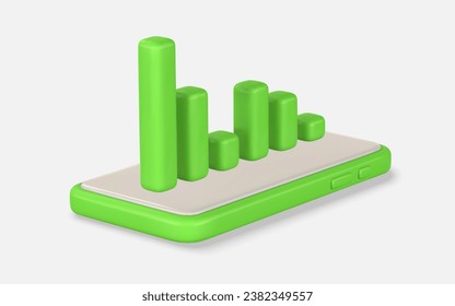 3d mobile phone with graph in cartoon style. Success of business strategy. Manage money use phone. Success of business strategy. Vector illustration.