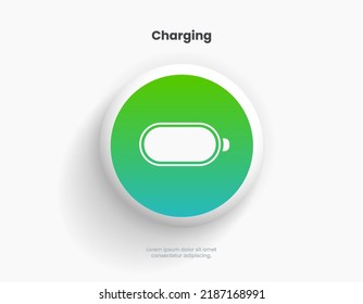 3d mobile phone interface icon. Power, full battery symbol for mobile app, UI UX, operation system.
