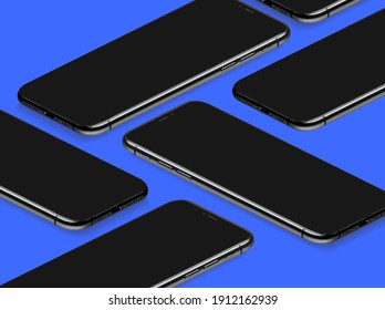 3D Mobile Phone Realistic Perspective Mockup Template Vector on Blue Background